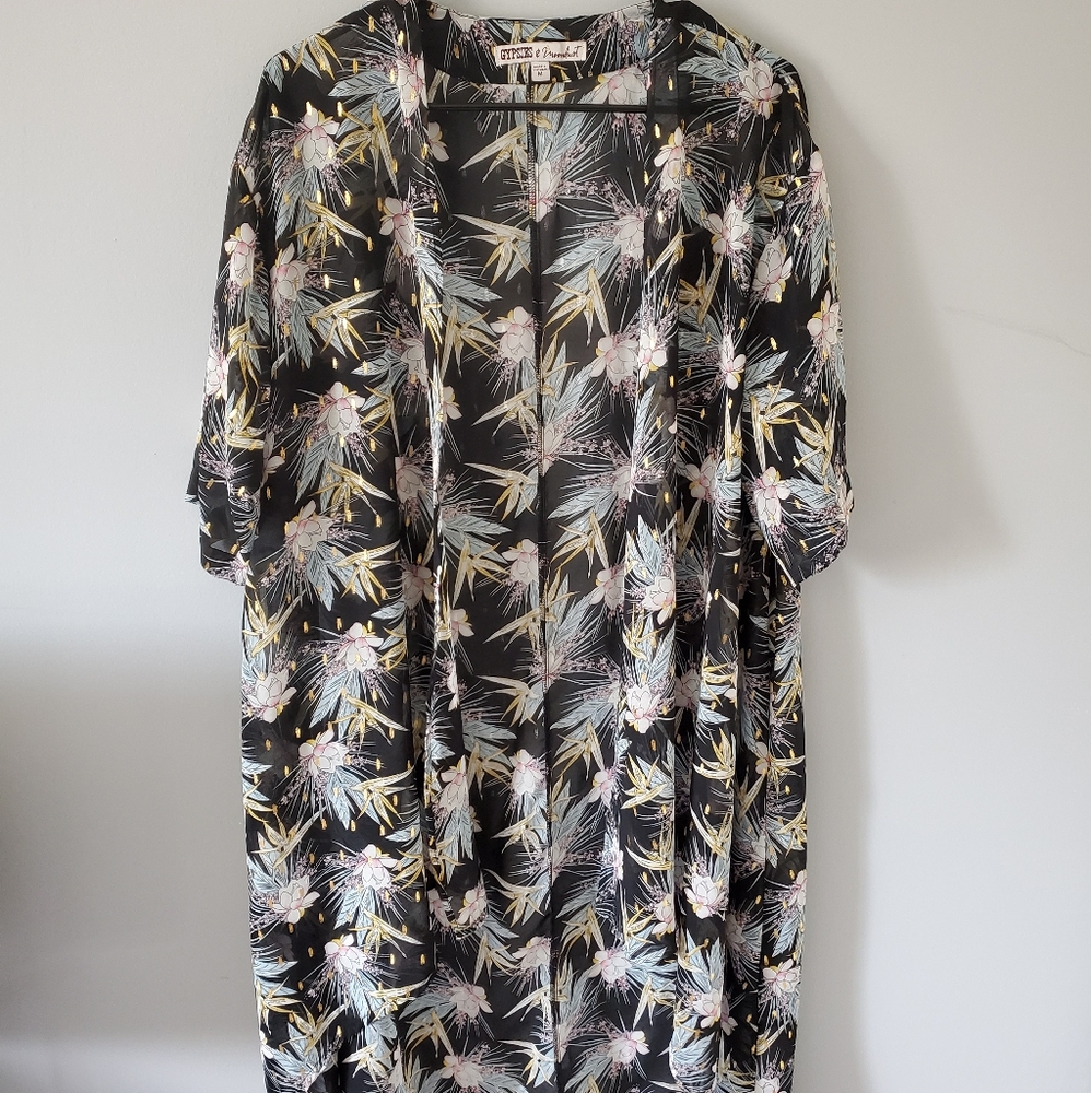 Floral print sheer kimono
